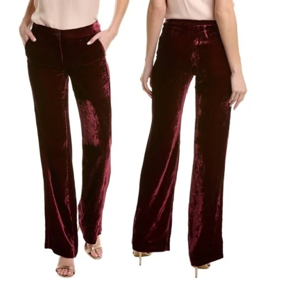 NWT Marella Burgundy Crushed Velvet Wide Leg Pants Sz 10 Quiet Luxury Designer - Picture 1 of 13